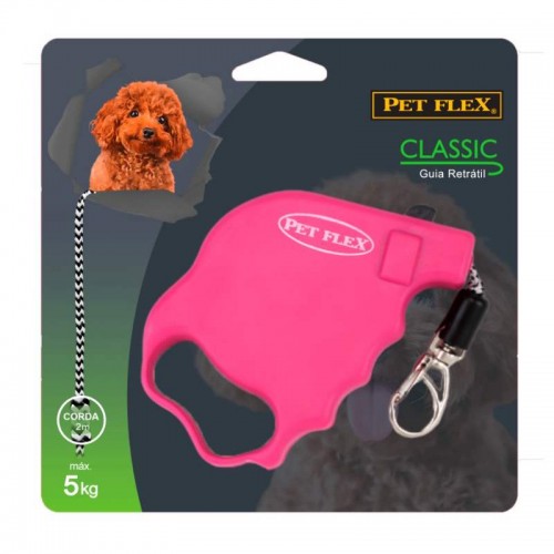 GUIA AUT. PET FLEX CORDAO 5KG ROSA