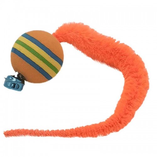 BRINQUEDO GATO BOLA GUIZO CAUDA LARANJA